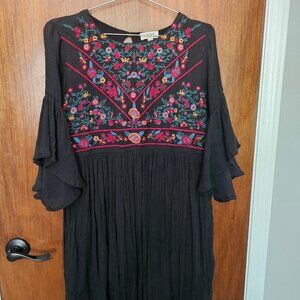 Summer Dress | Size S | Black with embroidered flowers | Like-New